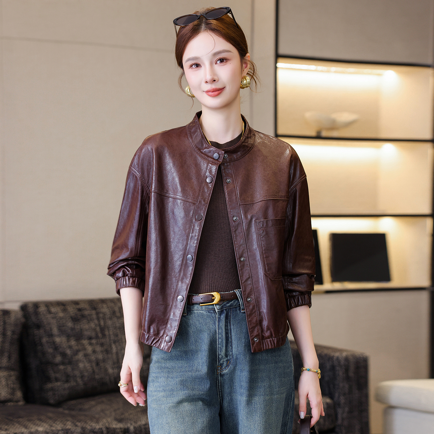 海宁真皮皮衣女短款2025新款