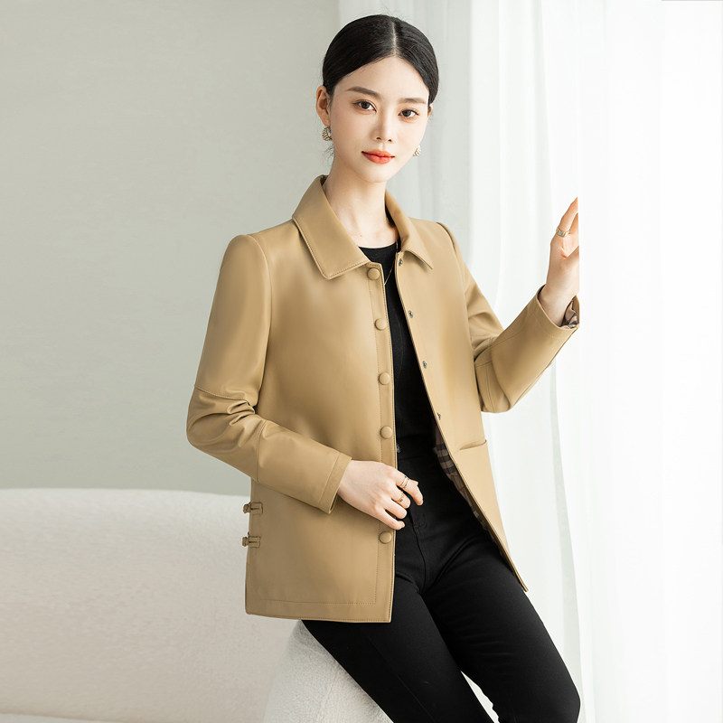 燕夫人真皮皮衣女短款春季新款简约百搭中国风海宁绵羊皮夹克外套