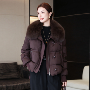 高端狐狸毛领短款羽绒服女2025冬季新款加厚保暖白鹅绒皮草外套