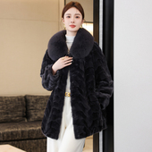 大码 月牙水貂毛大狐狸毛领貂皮大衣新款 皮草外套宽松胖MM中长款
