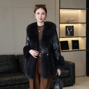 真皮羽绒服女2025冬季新款超大狐狸毛领绵羊皮皮衣外套中长款大衣