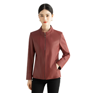 真皮皮衣女2025春秋季新款修身立领妈妈海宁绵羊皮夹克外套短款