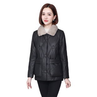 真皮羽绒服女2024冬季新款水貂毛领鹅绒海宁绵羊皮夹克外套短款