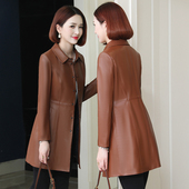 真皮皮衣女2025春秋季 显瘦妈妈海宁绵羊皮风衣外套中长款 新款 修身