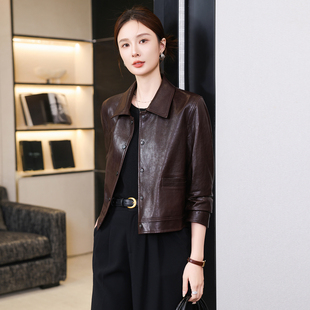 翻领绵羊皮夹克外套小个子高级感 新款 海宁真皮皮衣女短款 2026春季