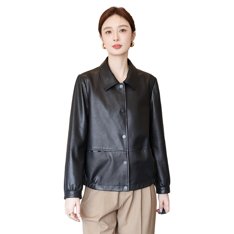 真皮皮衣女短款秋冬季新款宽松显瘦妈妈海宁头层绵羊皮夹克外套