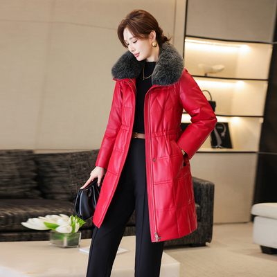 皮衣中长款加厚大毛领修身