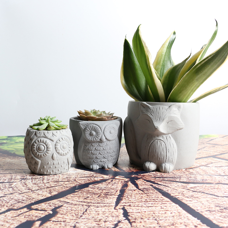 创意压花猫头鹰狐狸植物花盆手工diy制作水泥混凝土花盆硅胶模具
