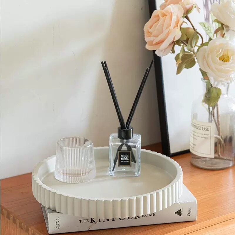简约圆形竖条纹水泥托盘模具摆件图片