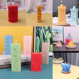 原创中式龙凤蜡烛硅胶模具创意盘龙柱水泥文创桌面摆件石膏模具