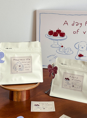 2026饼干包装袋烘焙雪花酥曲奇打包袋线条小狗米色八边封铝箔袋子