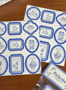 2026创意饼干包装袋可爱卡通蓝色法式曲奇打包袋子田园卡头贴纸