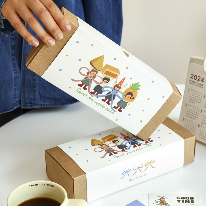 烘焙雪花酥牛轧糖打包盒绿豆糕8粒凤梨酥饼干进口牛皮纸包装盒