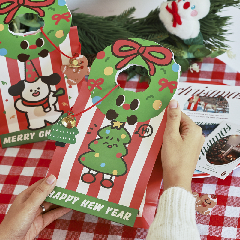 2025新款创意快乐小狗圣诞自立袋礼品袋圣诞吊卡雪花酥包装袋空袋