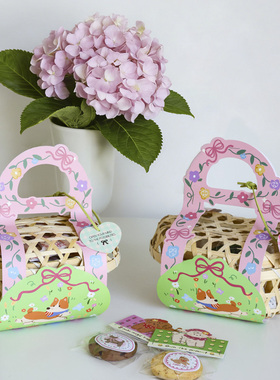 新款烘焙青团饼干蛋黄酥绿豆糕雪花酥4粒6粒包装盒手提竹笼围边