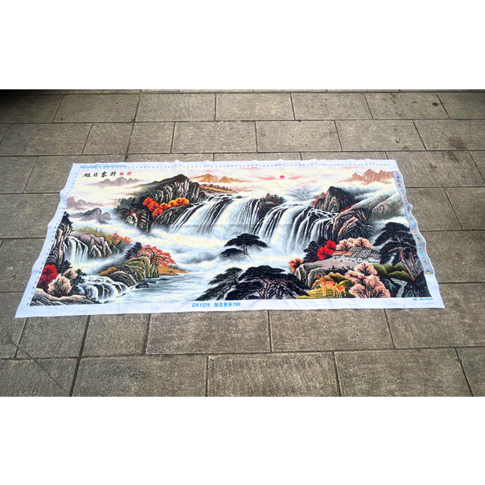 兔妈妈纯手工十字绣成品旭日东升风景山水画客厅大幅画书房办公室