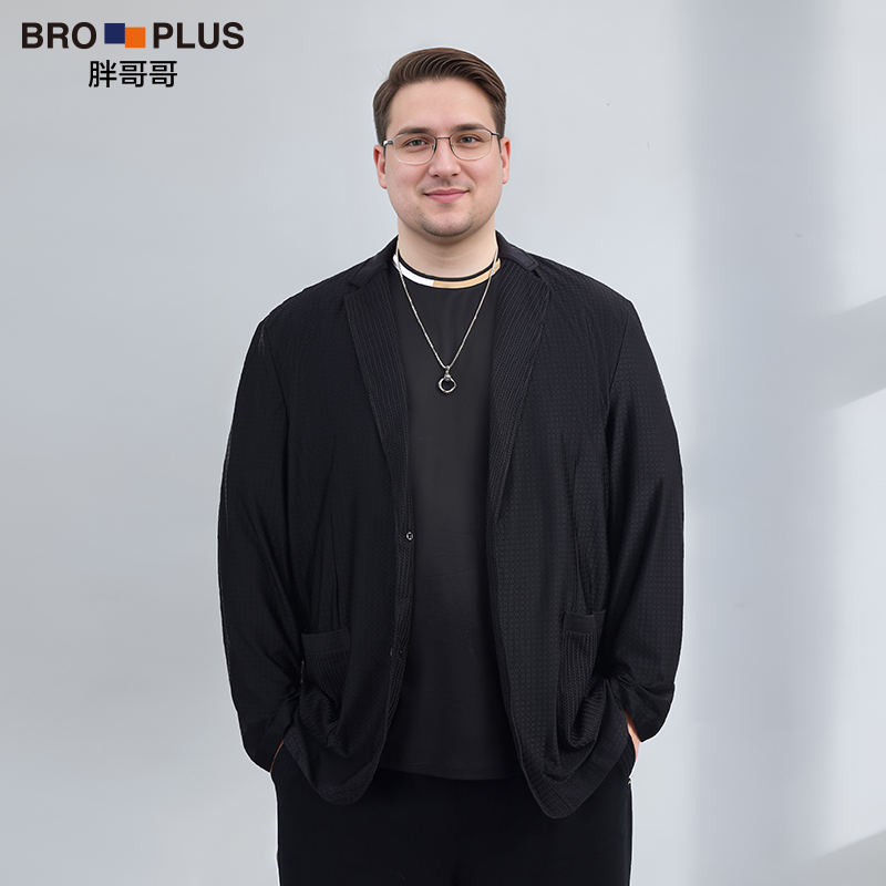 6加肥加大码7男装春秋薄款西服肥佬宽松休闲西装外套胖织花压花5x