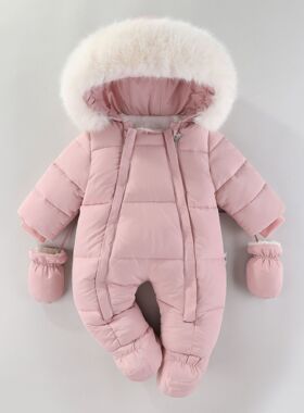 婴儿衣服冬装新生女连体衣加绒夹棉哈衣外出抱衣冬季棉服