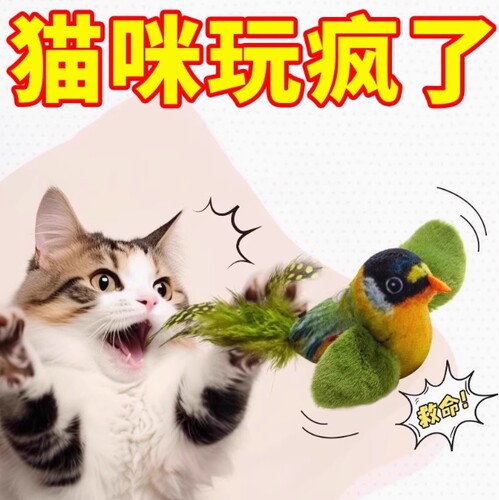 宠物玩具仿真小鸟发声麻雀猫咪玩具解闷薄荷狗玩具悬挂自嗨HR