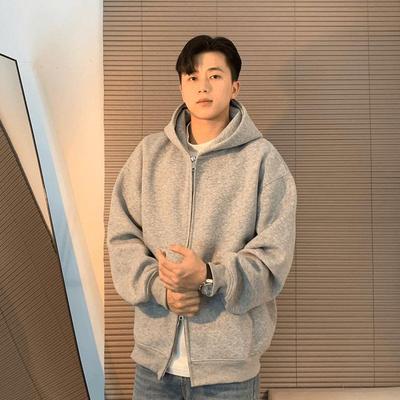 美式重磅花灰色卫衣秋季连帽开衫