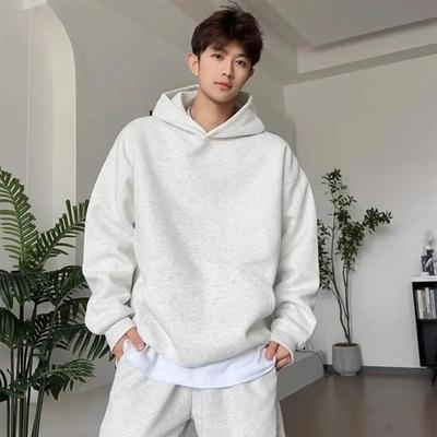 花灰色连帽卫衣硬挺套头外套