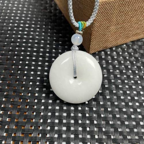 天然蓝田白玉平安扣吊坠羊脂白玉男女同款玉佩儿童项链情侣礼物