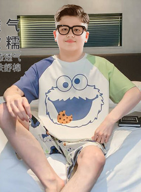 胖童睡衣夏装2025新款男大童短袖全棉睡衣薄款胖孩子空调房防着凉
