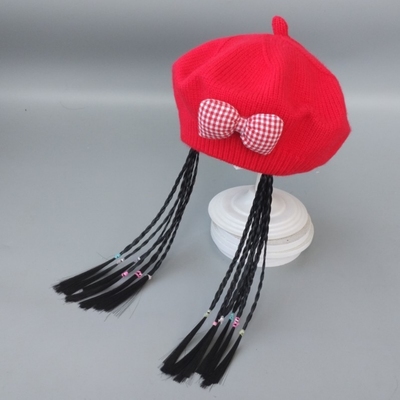 婴幼儿假发帽子女宝宝针织帽小辫子可爱儿童贝雷韩系公主风套头帽