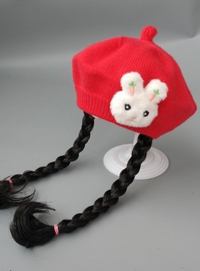 过新年红色春节儿童贝雷宝宝可爱秋冬女孩洋气公主毛线画家帽子