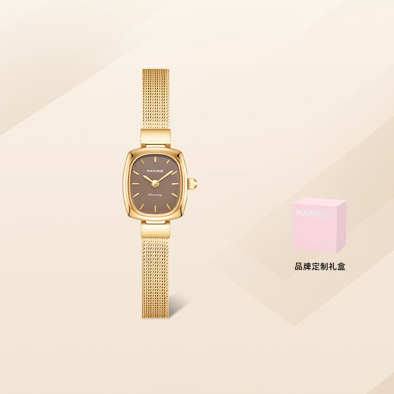 【初秋上新】Rarone雷诺咖啡小方糖手表女款棕表轻奢石英学生礼物