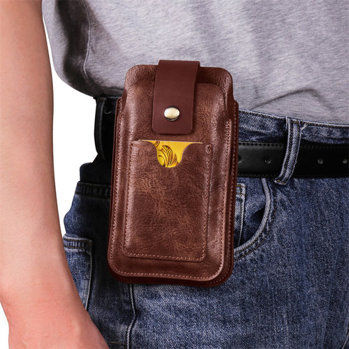 华为Mate70腰包60Pro穿皮带挂腰皮夹适用荣耀300双隔层magic7真皮保护套X6/XT/X5全包插卡男袋子皮套竖款