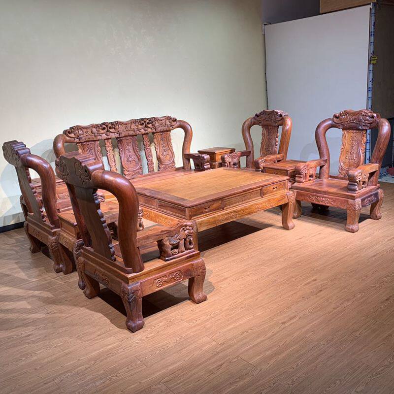 缅甸花梨木沙发 战国大象十件套款实厚大料红木家具 大果紫檀复古