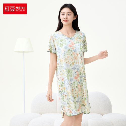 红豆QQ弹睡衣女士短袖睡裙居家服
