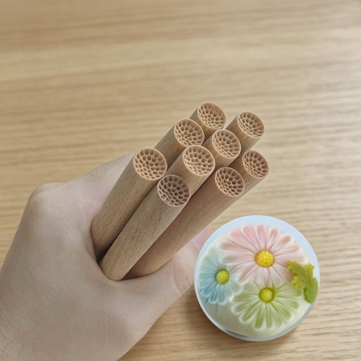日本和菓子茶果子双头菊芯棒菊花芯印章过年饽饽印子木质月饼糕点
