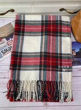 外贸日单格子围巾显白不易起球黄色冬女仿羊绒围脖英伦复古小众