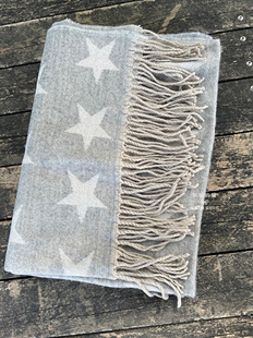 外贸日单星星围巾韩版女冬加厚浅灰白色围脖双面可围亲肤保暖ins