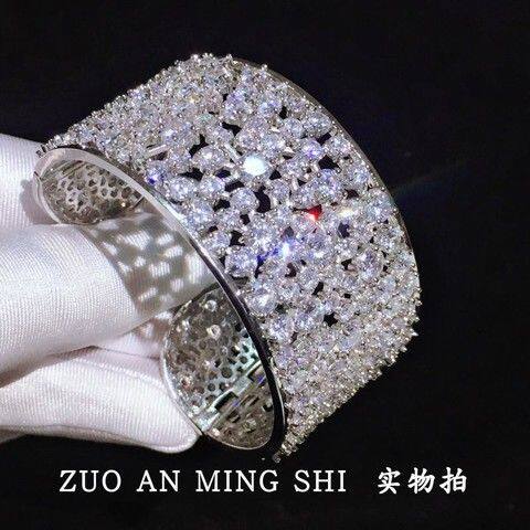 新款弧形不规则镶嵌锆石手镯女宽款时尚手环奢华气质闪钻包邮
