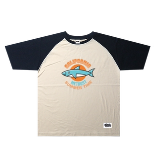 California夏日风情插肩袖国潮短袖T恤 街头嘻哈街舞宽松短袖