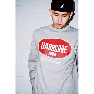 TEE恤 说唱嘻哈街舞BBOY舞者学生小领口长袖 蜜丘琳HARDCORE 国潮