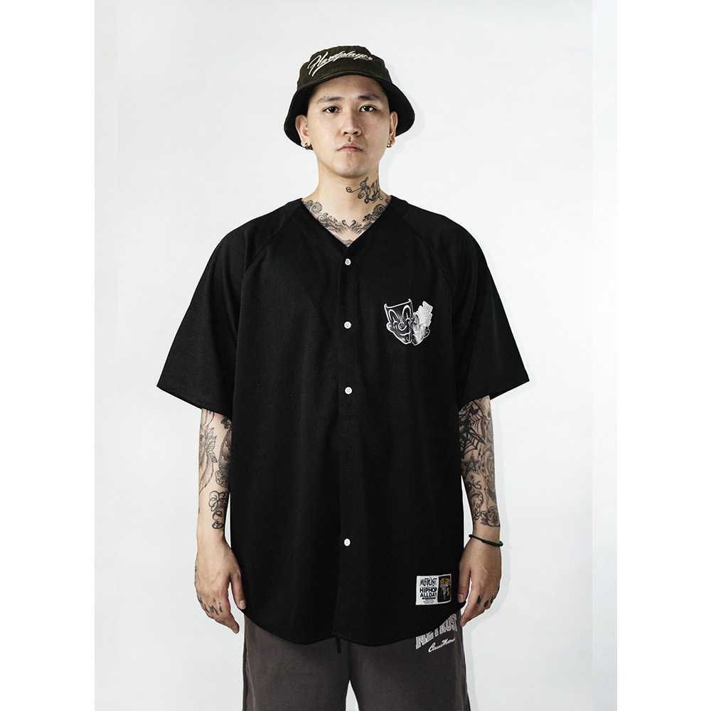 蜜丘琳新款 美式街头嘻哈国潮西海岸哥特小丑面具棒球衫短袖