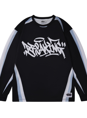 速干BREAKING涂鸦BBOY小领口长袖 街舞嘻哈滑板说唱重磅长袖T恤