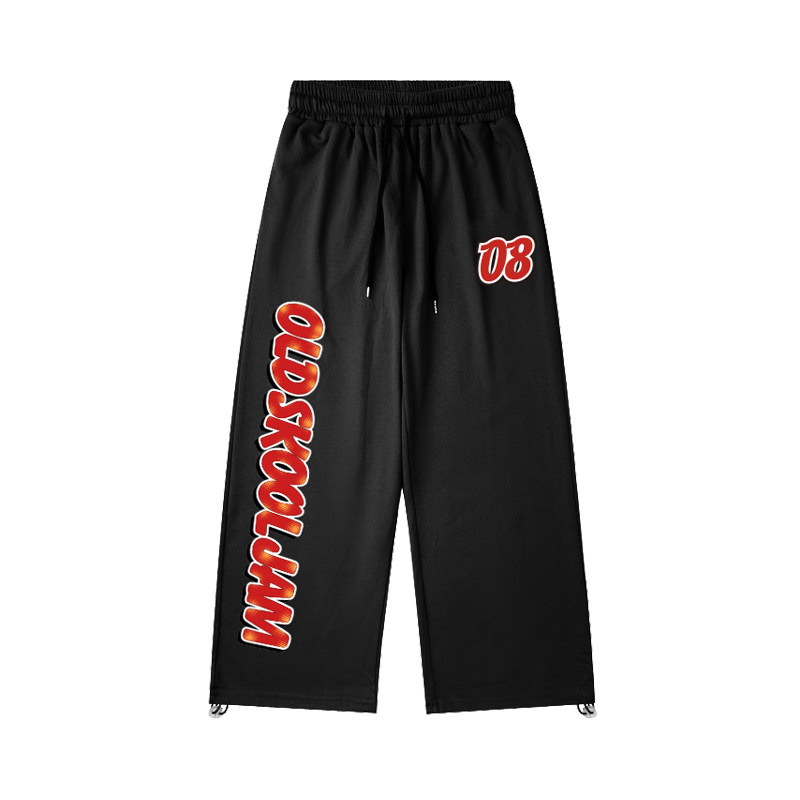 蜜丘琳涂鸦OLDSCHOOL美式嘻哈字母阔腿裤黑色宽松休闲长裤直筒裤,男装,休闲裤,淘宝优惠券,粉丝福利购,淘宝优惠卷