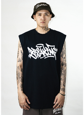 蜜丘琳BREAKING涂鸦BBOY小领口街舞嘻哈滑板说唱重磅无袖坎肩短袖