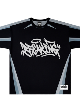 蜜丘琳速干BREAKING涂鸦BBOY小领口短袖街舞嘻哈滑板说唱重磅短袖