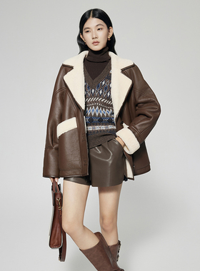 热销时尚老钱风法式皮草皮毛一体进口宽松新款秋冬女中长羊羔毛