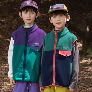 男童冬装 儿童撞色拼接马甲大童山系户外加绒外套 保暖背心2025新款