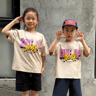 男女童宽松纯棉夏装 T恤2026新款 上衣 字母印花短袖 儿童炸街风个性