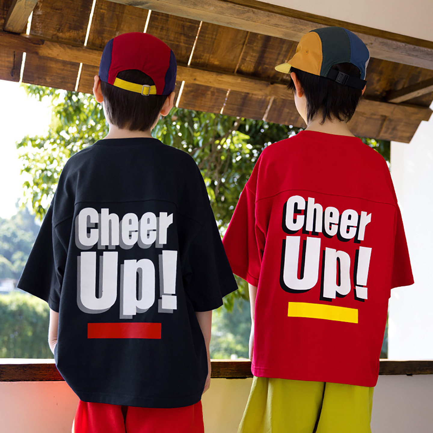 日系童装夏季男童上衣炸街风落肩袖字母印花嘻哈街舞儿童短袖T恤