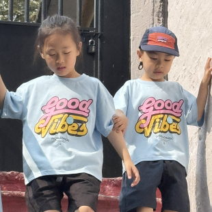 街舞童装 T恤2026新款 圆领纯棉宽松上衣儿童字母印花短袖 男童夏装