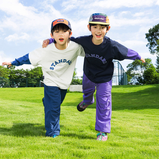 T恤衫 山系户外速干上衣儿童字母印花假两件长袖 2025新款 男童秋装
